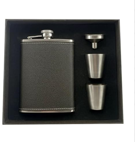 Kasanni Fiaschetta Tascabile 8oz/230 ML Fiaschetta Whisky Con Due Bicchierini E Imbuto, la Fiaschetta In Pelle Nera è Piccola ed Elegante Per le Fiaschette da Trekking