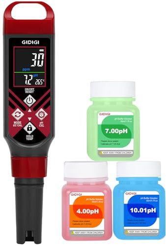 Medidor Digital de salinidad, pH, EC y TDS 5 en 1, con Pantalla a Color y Solución de Calibración pH, Visualización Simultánea de Sal y pH,para Piscinas de Agua Salada,Acuarios,Hidroponía,Agua Potable