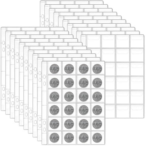 HNBTX Fogli per Monete da Collezione,Tasche Raccoglitore Monete,Tasche Porta Fogli per francobolli,Tasche Pagine per Album di Banconote,(20 Pagine 30mm*30mm=480 Scomparti)