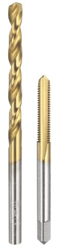 QUARKZMAN Set Maschiature E Punta Da Trapano, 1Pz Maschiatura A Filetto Dritto 10-32 UNF E 1Pz Punta Da Trapano A Spirale 4.1mm, Rivestimento In Titanio HSS-6542 Kit Utensili Per Filettatura