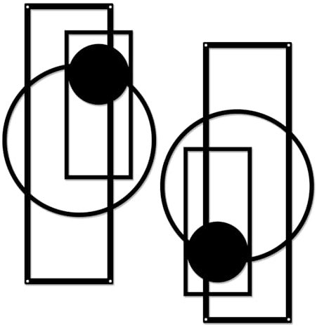 YiYa 2 Stück Metall Wanddekoration Metall Geometrische Wanddekoration Schwarzes Minimalistische Vertikale Abstrakte Wandkunst für Zuhause Wohnzimmer Schlafzimmer (Geometrie)