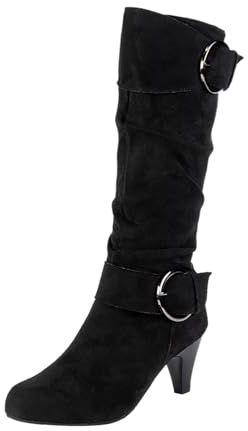Wehrmacht Women's and Winter Fashion Suede Fine Heel Plain Mid-Calf Boots Temperament Comfortable Boots Shoes for Women Elegant, black, 8 UK