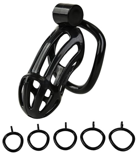 Male Chastity Device Sex Toys - Lightweight Penis Cages Male Chastity Devices with 5 Sizes Removable Cock Rings,Black