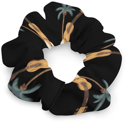 Palm Tree And Guitar Women Ponytail Holders Satin Scrunchies Stylish Hair Elastics & Ties