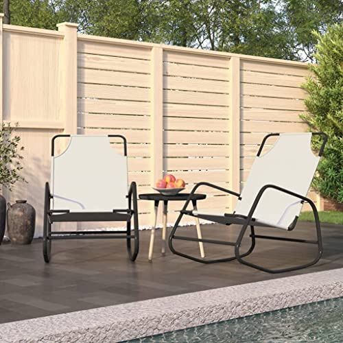 Sdraio a Dondolo 2 Pezzi, in Acciaio e Textilene, Design Comfortevole con Movimento Oscillante, Sedia a Dondolo da Esterno, Sdraio da Giardino, per Giardino e Terrazzo, Crema, 89 x 58 x 93.5 cm