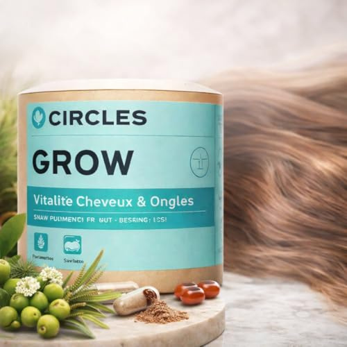 Circles GROW Integratore Capelli e Unghie Donna Biotina Selenio Ferro Serenoa Repens Equiseto Silice Vitamine B3 B5 B6, Senza Zuccheri Aggiunti, 30 Capsule Vegan Made in France