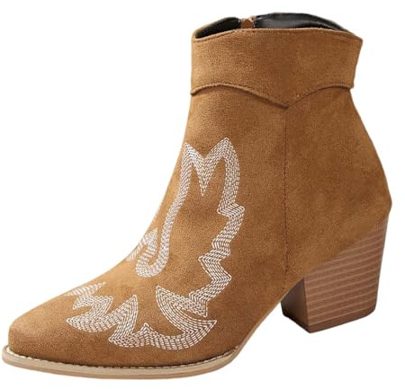 Generisch 2026 Botas de mujer de pantorrilla media retro de tacón grueso botines con cremallera casual moda zapatos de invierno cómodos, marrón, 36 EU