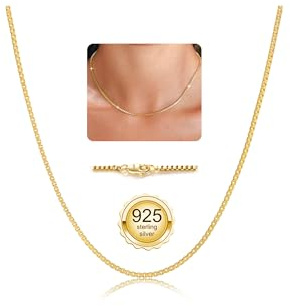 BAROROBA Gold Chain Necklace for Women Ladies 2MM Thin 14k Gold Plated Box Chain Necklaces Women's Jewelry Gifts 22 Inch