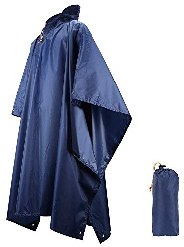 LAMA Multifunktionaler Regenponcho Regencape Regenmantel Regenjacke Regenschutzbekleidung Raincoat als Picknickdecke Sonnensegel für Herren Damen Fahrrad Motorrad Wandern Camping Reisen Blau