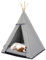 Tipi für Katzen und Hunde mit Bommeln, Wasserdichtes Haustierzelt mit Rutschfester Basis, Hunde- und Katzenhaus (Graues, graues Kissen, 65x65cm)