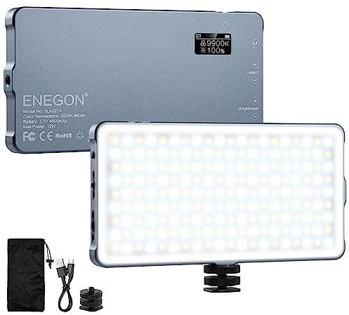 ENEGON 4000mAh Recargable Luz de Vídeo LED Bicolor Montable con Mini Panel para Cámaras DSLR Profesionales | Iluminación de Vídeo Foto | Se Adapta a iPhone, Sony, Canon, Nikon, Fuji, Panasonic y más
