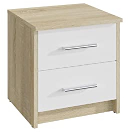 MATKAM Nachttisch 2S in klassischer Optik | H/B/T 41 x 40 x 35 cm, mit Zwei Schubladen | In verschiedenen Ausführungen erhältlich (Sonoma Eiche – Front in weiß)