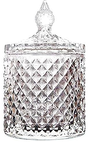 LUCKTE Rainie Love Home Basic Food Storage Organization Set-Crystal Diamond Faceted Jar with Crystal Lid,Suitable as A Candy Dish,Cookie Tin,Biscuit Barrel,Decorative Candy Jar (Transparent, 16 oz)