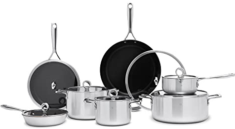 Olavson Kochgeschirrset mit Kupferkern,5-Schicht-Material,Induktions-und Spülmaschinengeeignet,Topf-und Pfannenset,Entwickelt in Deutschland,PFOA-frei