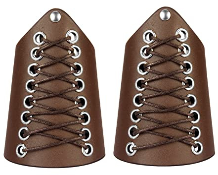 Parabraccia in pelle per tiro con l'arco, bracciale regolabile con cinturino, protezione per braccio vichingo, protezione per polso ampia, armatura in pelle per uomo donna (Marrone)