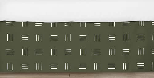 Sweet Jojo Designs Hunter Green Boho Mudcloth Boy Girl Baby Crib Bed Skirt Nursery Dust Ruffle White Bohemian Woodland Tribal Southwest Mud Cloth Hatch Gender Neutral Triple Line Safari Jungle Animal