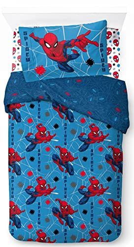 Jay Franco Marvel Spiderman Spidey Faces 100% Cotton 3 Piece Single Bedding Set - Includes Duvet Cover, Fitted Sheet & Pillowcase