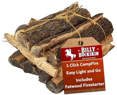 Billy Buckskin 1 Click Fire 19 LB Firewood Bundle – Juniper, Pinion & Mesquite & Fatwood Sticks - Split, Seasoned Firewood Logs for Fire Pit, Campfire, Fireplace, Wood Stoves and Outdoor Grilling