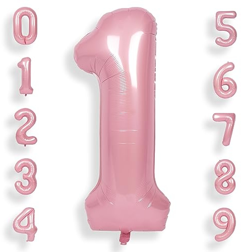 SUWEN 40 Inch Pink Large 1 Balloon Numbers Big Foil Helium Number Balloons 0-9 Jumbo Happy 1st Mylar Birthday Party Decorations Anniversary Party Supplies
