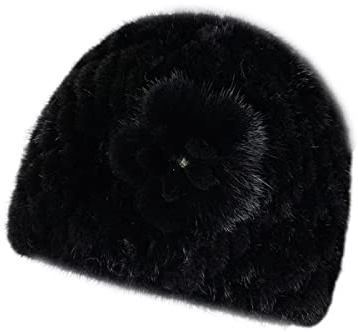 XUYUZUAU Cappelli Invernali da Donne Ragazze Vera Pelliccia di Visone Cappello Berretto in Maglia con Fiore