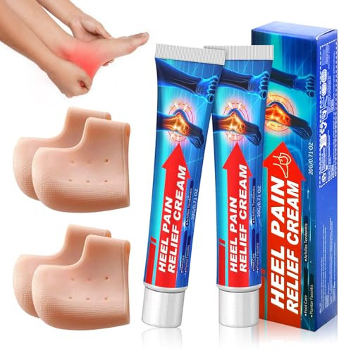 TECHEEL Pomada para espolones calcáneos, ungüento antiespolón calcáneo, con 2 pares de almohadillas de silicona para talones, ungüento calmante para talones, muñecas, tobillos, músculos,