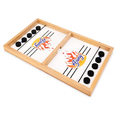 Ajuny Wooden Sling Puck Game – Fast Slingshot Hockey Table for Kids & Adults, Air Hockey Style Board Game, Party Game for Family Fun, Ice Hockey Gift Idea