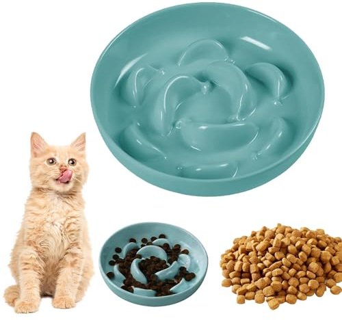 JOZMMZEOOA Comedero Antivoracidad Gato,Comedero Gato 16 x 16 x 3.2 CM Interactivo Blanco Platos para Diseño de Laberinto Interactivo Fácil de Limpiar (Azul)