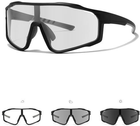 TJUTR Photochromic Cycling Glasses for Men,Women,Youth | TR90 Frame Sports Sunglasses with Wide Angle Anti-Glare Lenses for Running,MTB,Baseball,Fishing,Driving,Motorcycle