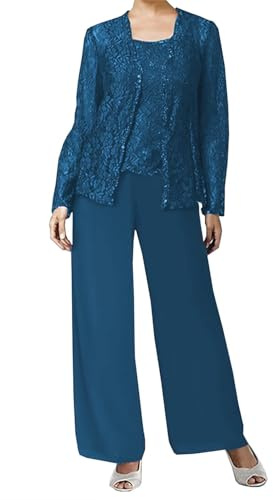 JIAJUPA Mother of The Bride Pant Suits for Wedding Plus Size Mother of Groom Pant Suits for Women Dressy Wedding Formal Teal Size 16
