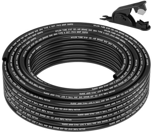 Boeray 50FT 5/16 DOT Air Line SAE J844 PA12 Nylon Air Hose with Cutter 5/16” OD Pneumatic Tubing DOT Approved 5/16 Air Brake Line for Air Suspension Kit Truck Brake System & Fluid Transfer 15.5m