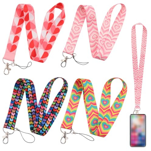 4 Piezas Cordón de Identificación, Correa para El Cuello con Forma de Corazón Lindo Cordón para Llavero Lanyard Enfermera Estético Preppy con Forma de Corazón para Maestros Enfermeras Estudiantes