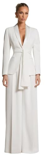 LEWIJO White Womens Suit with Belt Leisure 2 Piece Pant Suits for Women Dressy Regular Fit Womens Pant Suit Wedding Tuxedo Size Medium