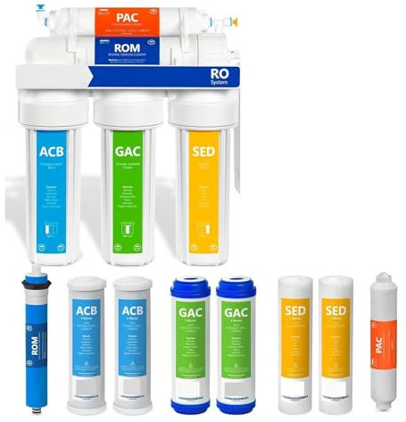 Système de filtration par osmose inverse à 5 étapes avec robinet et réservoir sous l'eau de l'évier et 4 filtres Remplacement sous l'évier