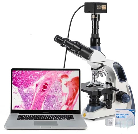 Swift Compound Trinocular Microscope SW380T,40X-2500X Magnification,Siedentopf Head,Two-Layer Mechanical Stage,with Swiftcam 25 Megapixel Camera and 100 PCS Blank Slides and Cover Slips