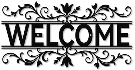 Metal Welcome Signs for Front Door- Elegant Black Metal Letter Wall Decor, Welcome Door Sign Wall Hanging Decors for Front Porch/Living Room/Kitchen/Office, Waterproof Outdoor Garden Fence Art Sign