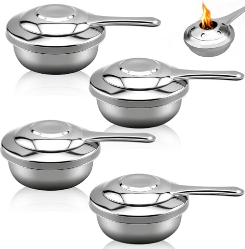 UOSIWYA 4 Stück Fondue Brenner, Brennpastenbehälter Edelstahl Pastenbrenner Tragbarer Mini Alkoholkocher Brennpasten Behälter Fondue Zubehör für Outdoor Buffets Grillpartys