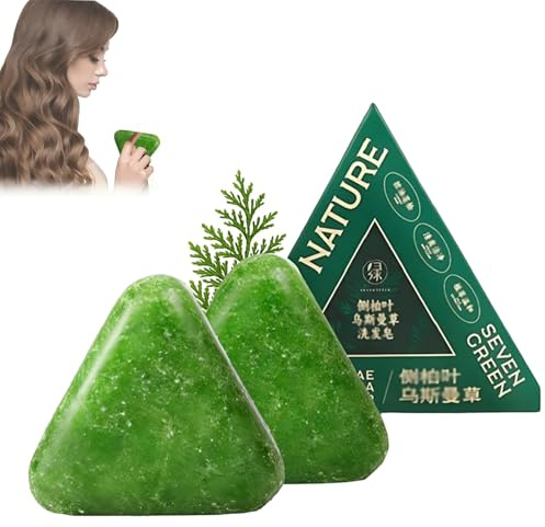 Shampoing Solide Nature Triangle, Shampooing Solide Usman Grass, Nature Seven Green Soap Shampoo – Apaise, Fortifie Et Nourrit Les Cheveux Des Femmes Et Des Hommes. (2pcs)