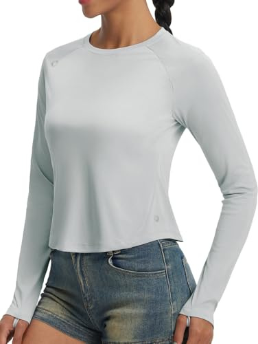 baleaf Womens Long Sleeve Running Tops Cropped UV Sun Protection Quick Dry | Lightweight Shirts UPF 50+ for Gym Hiking Sports Workout