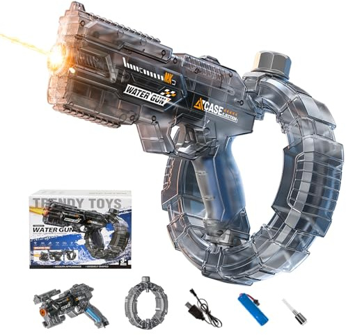 Pistola Elettrica ad Acqua per Adulti Bambini, Pistola ad Acqua Con Effetti Lampeggianti a Led, Fucile ad Acqua Automatico A Lunga Gittata per Feste, Piscina, Spiaggia (grigio)