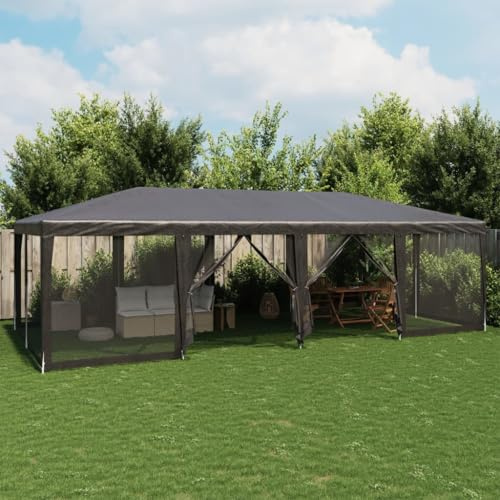 Mokuyary Festtält med 12 sidoväggar mesh antracit 8 x 4 m mottagningstält, lusthus trädgårdspaviljong för camping, evenemang, terrasser, festivaler
