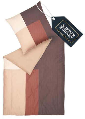Schöner Wohnen, biancheria da letto in raso, 135 x 200 cm, in cotone a quadri, set di biancheria da letto di lusso, 2 pezzi, traspirante, 1 copripiumino e 1 federa da 80 x 80 cm, con rivestimento
