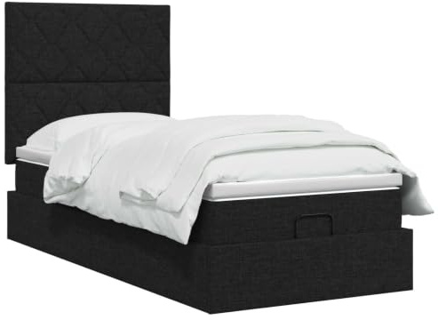 vidaXL Cama otomana con colchón con cabecera Negro 100 x 200 cm Tela