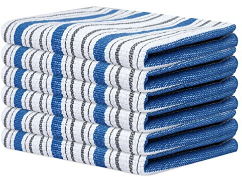 Sweet Needle Paños de Cocina, Paquete de 6-100% algodón, Tejido de Cesta, Rayas con Lazo para Colgar, Muy absorbentes, Calidad Profesional, Resistentes, 45x70 CM Azul Celeste 45 x 70 cm