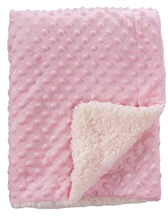 CREVENT Cozy Soft Fleece Warm Sherpa Backing Baby Throw Blanket for Infant Toddler Crib Cot Stroller Gift for Baby Girls (75cmX100cm Pink Dot)