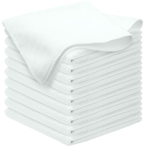 HIDMD Paños de Limpieza de Microfibra Trapos de Cocina Microfibra para Polvo Cocina Cuadros Espejos Oficina Coche Paños de Cocina sin Pelusa Paquete de10 (30 x 30 cm) Blanco