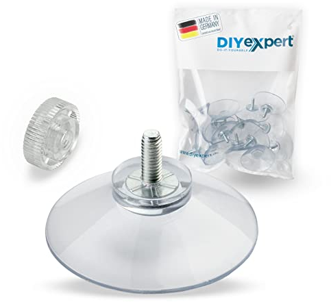 DIYexpert® 20 x Ventosas diámetro 40 mm con rosca M4 x 10 mm incluye tuercas moleteadas transparentes, fabricadas en Alemania