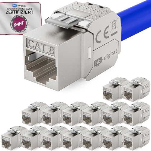 HB-DIGITAL 16x Module Keystone RJ45 CAT 8 Métallique Blindé STP - Certifié GHMT - 40 Gbit/s Sans Outil pour Câble Ethernet LAN, Prise Réseau, Panneau et Baie de Brassage