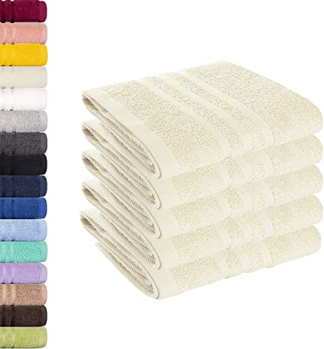 Lavea® 5er Set Gästehandtücher 30x50 cm – Weiche und Saugstarke Gästetücher aus 100% Baumwolle, Frottierserie Elena – Waschbar und Strapazierfähig - Creme