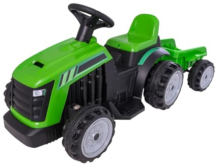 EVO 6V Electric Green Ride On Tractor with Trailer for Kids | Battery Powered Farm Ride-On Toy | 40 Minute Run Time | Detachable Trailer | Kids Electric Tractor Ride On for Toddlers Aged 2+
