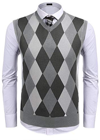 COOFANDY Men's Sleeveless V-Neck Knitted Vest Slim Fit Sweater Casual Business for Men Grey M